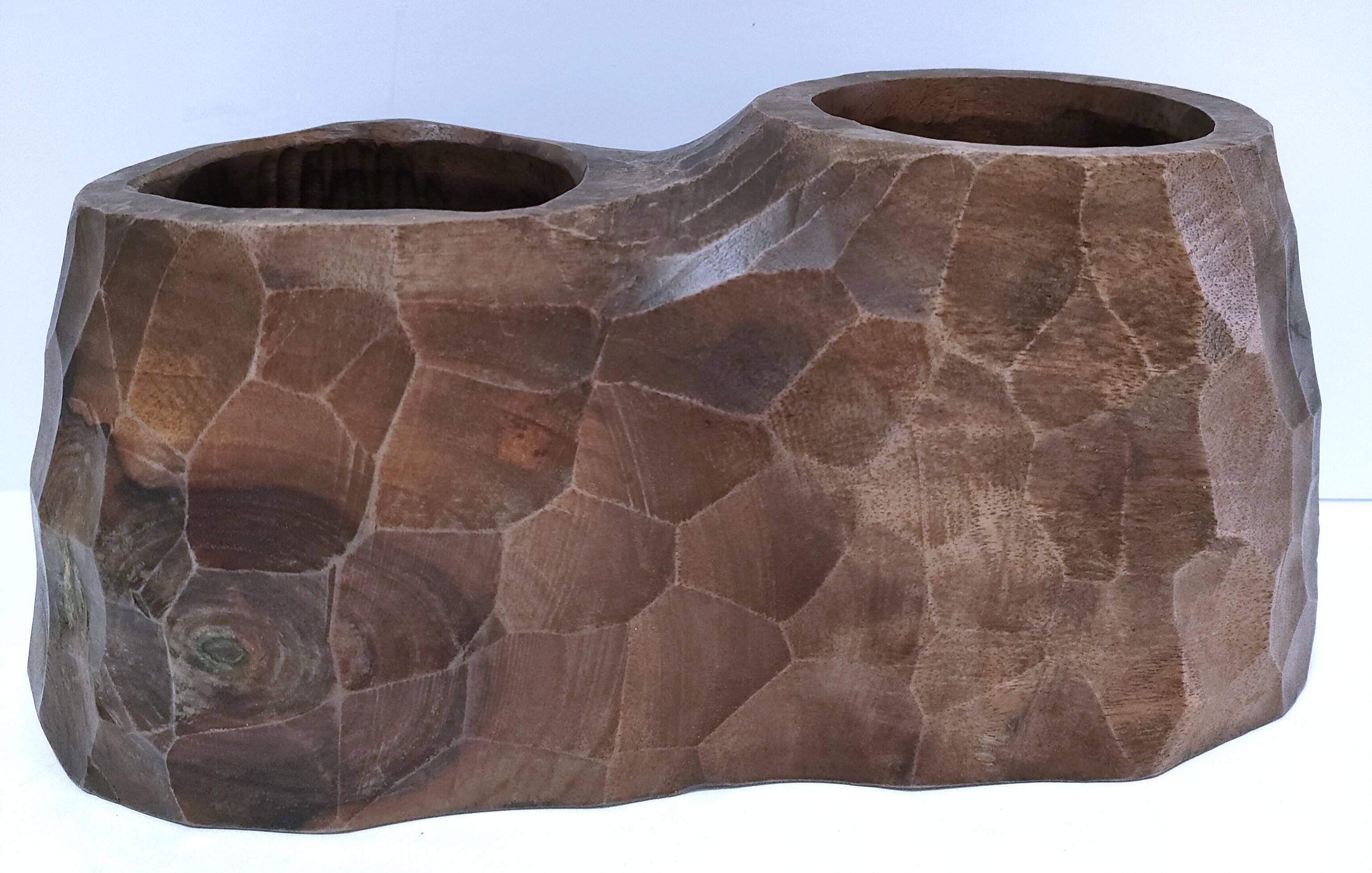 Carved solid wood pencil holder signed vintage