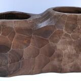 Carved solid wood pencil holder signed vintage