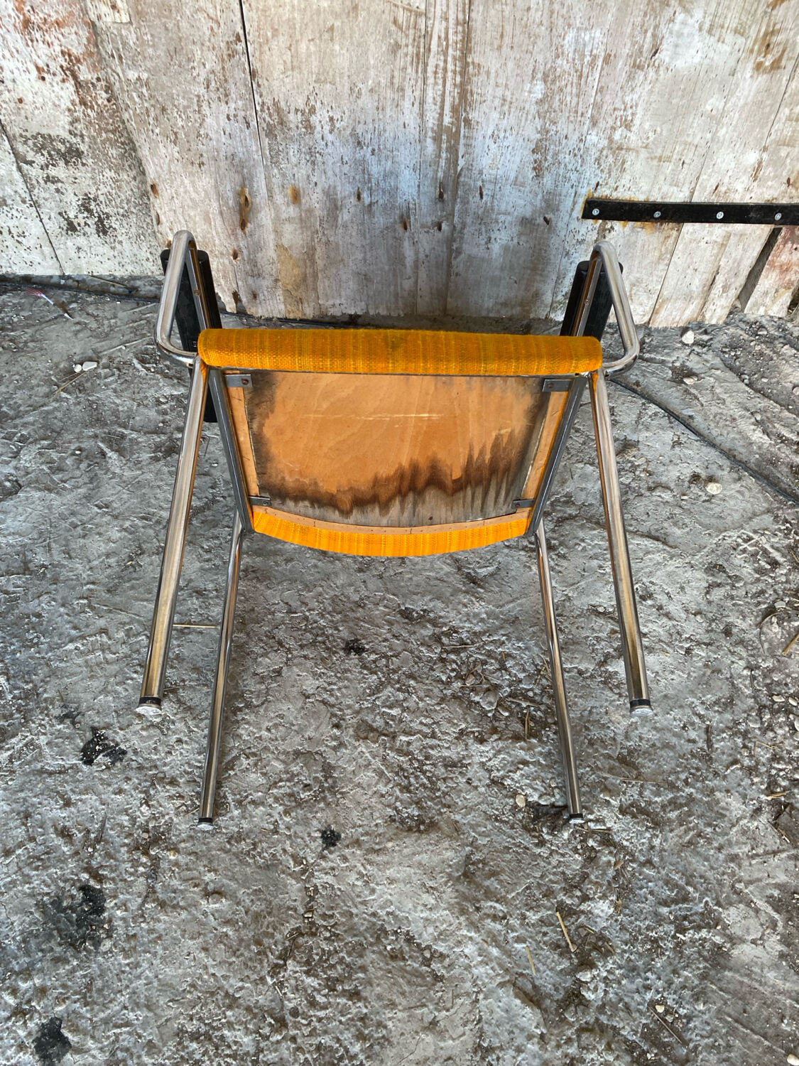 Pair of Vintage 1970s Chrome Metal Armchairs with Orange Fabric and Wood