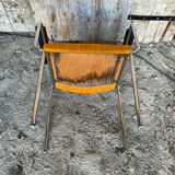 Pair of Vintage 1970s Chrome Metal Armchairs with Orange Fabric and Wood