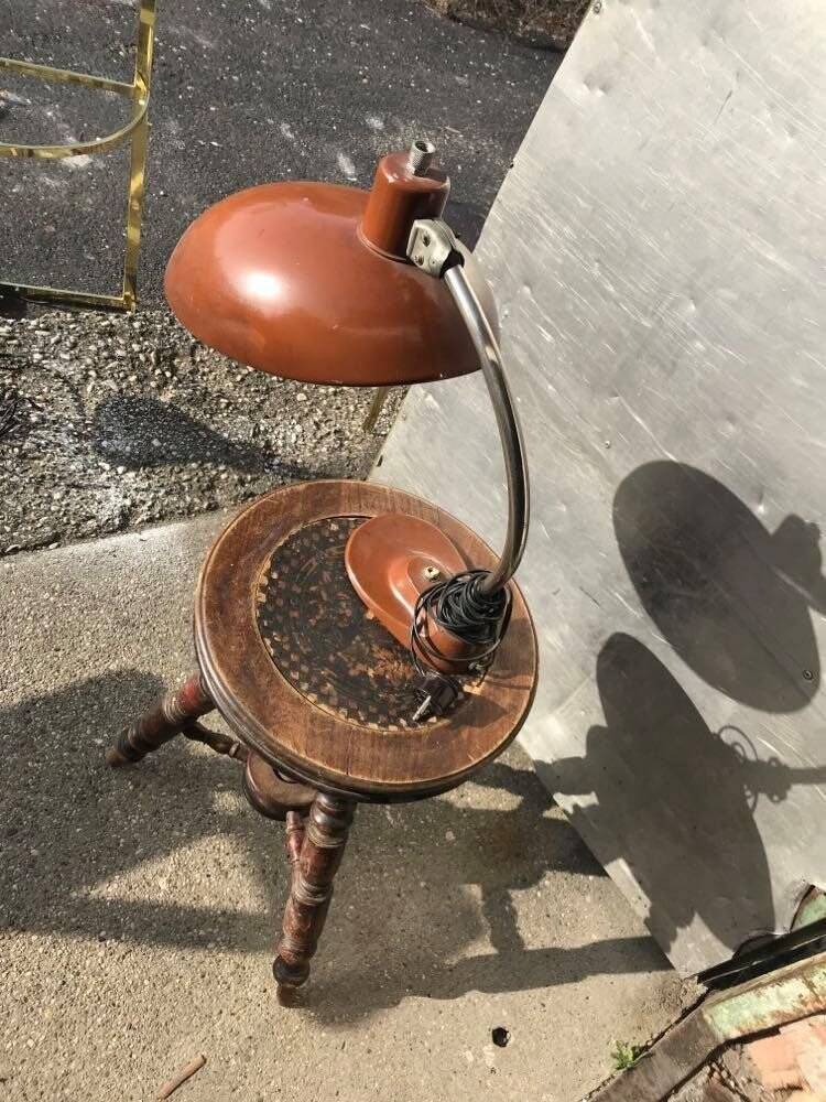 Vintage brown metal desk lamp EAKV, 1950s design, rounded shade.