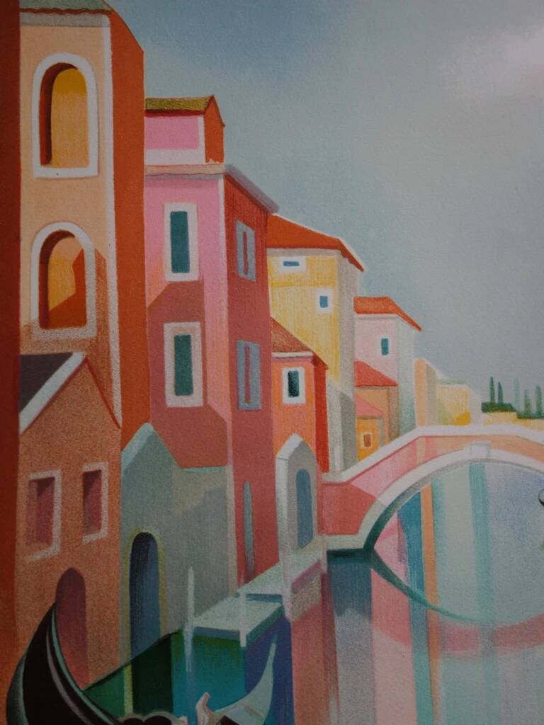 Janick LEDERLE: Gondolas in Venice, Original signed lithograph