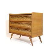 Wooden and rattan chest of drawers from the 60s.