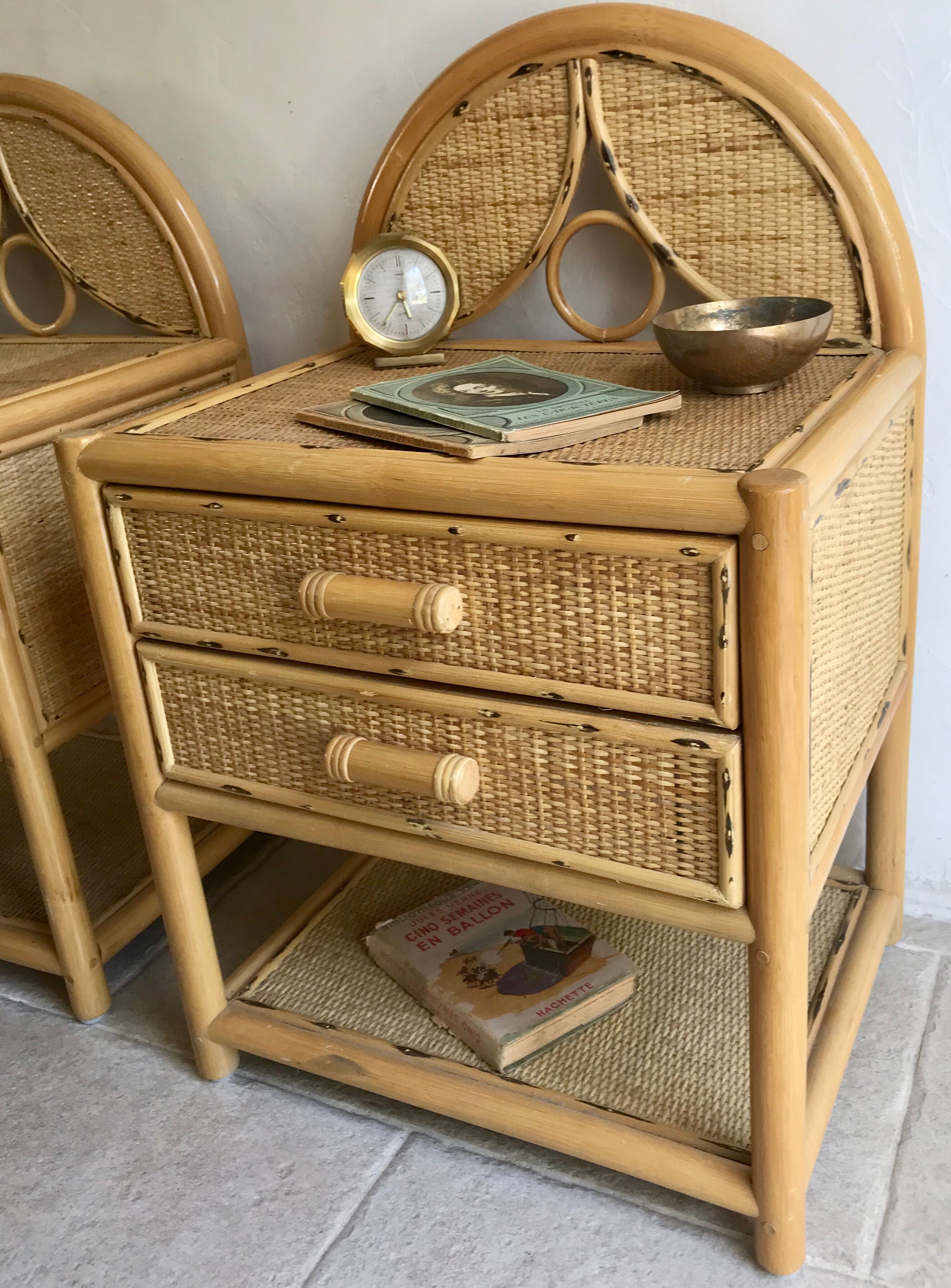 Pair of nightstands vintage rattan