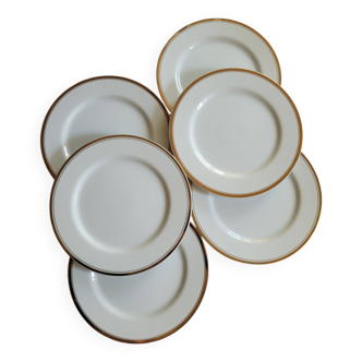 Ensemble de 6 assiettes en porcelaine blanches et or