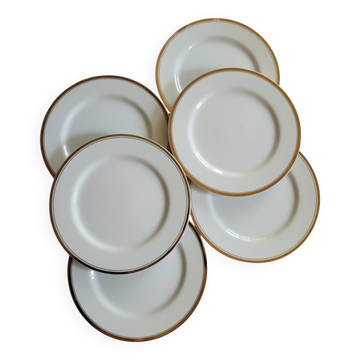 Set of 6 white and gold porcelain plates
