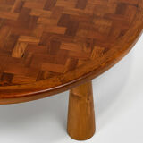Round parquet coffee table with conical legs, spain