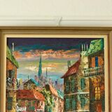 Original Swedish oil on canvas from the mid-century "French Street Scene" Vintage &