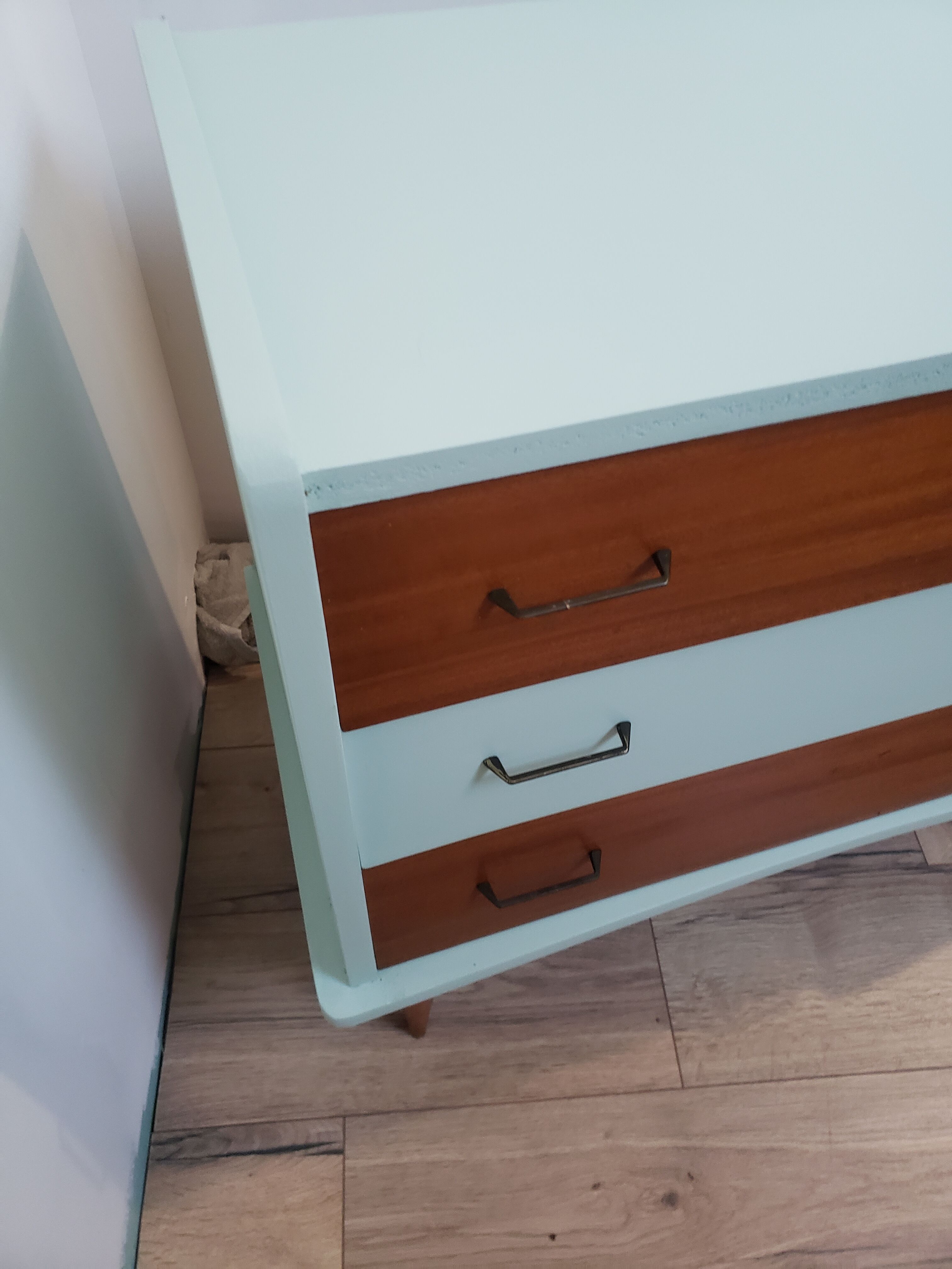 Vintage wood and blue chest of drawers