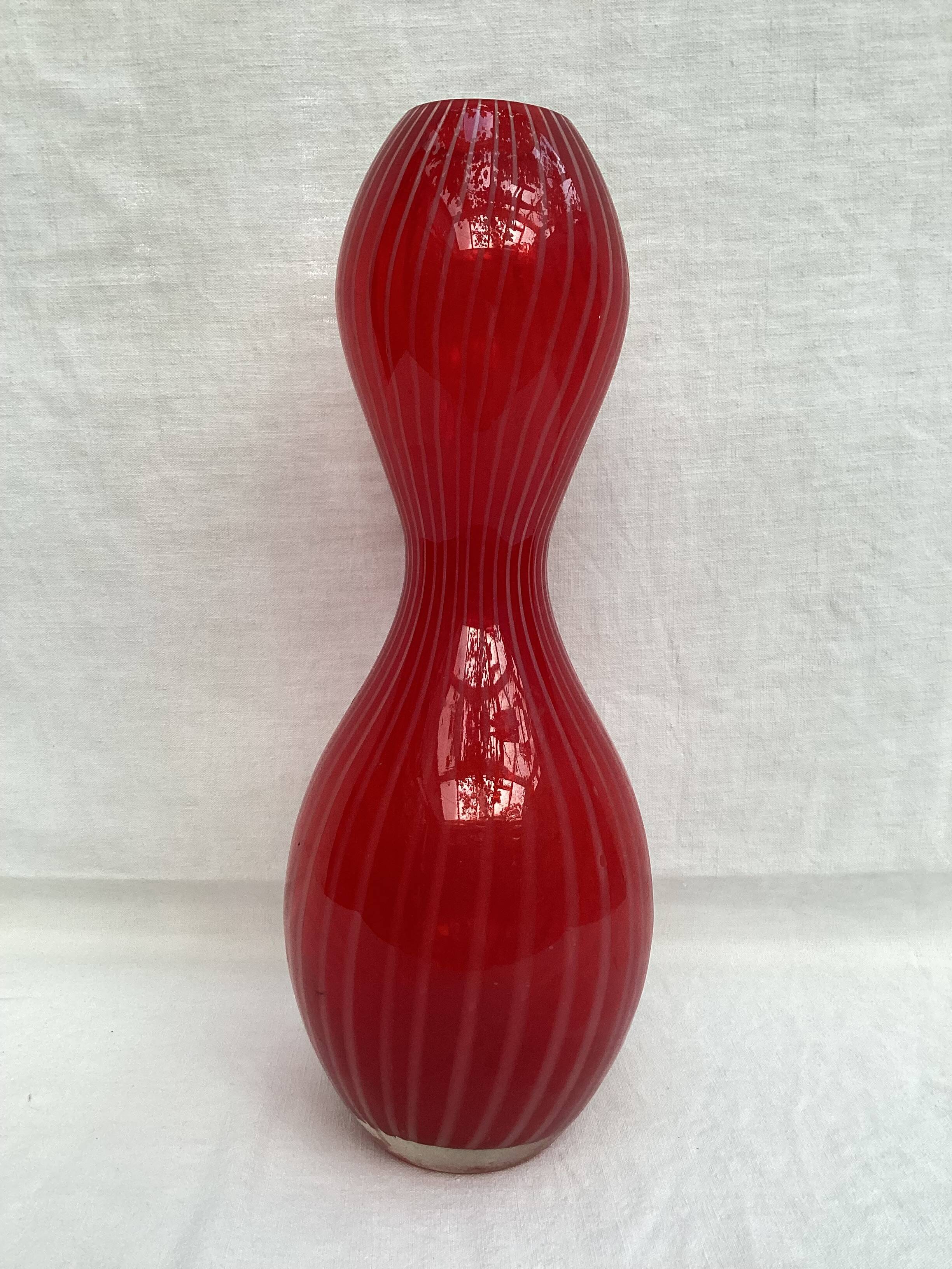 Red glass vase dimension: height -33cm- width -12cm-