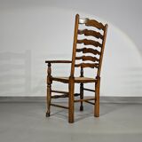 Set of 4 oak, rustic, farmhouse, ladderback dining chairs with rush seats 1960s