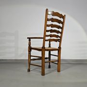 Set of 4 oak, rustic, farmhouse, ladderback dining chairs with rush seats 1960s