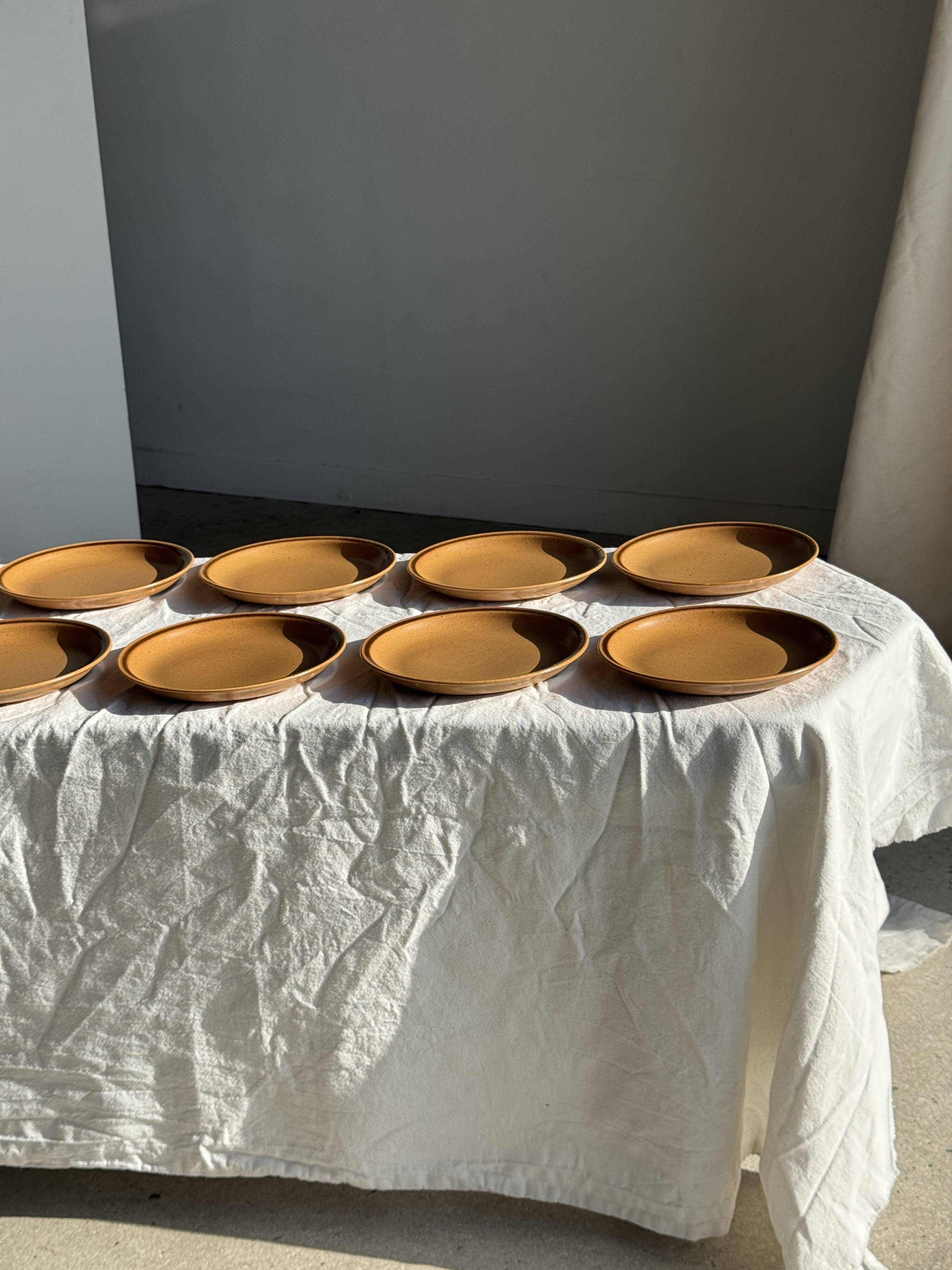 Set of 11 small dessert plates in brown-striped stoneware from Sarreguemines.