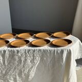 Set of 11 small dessert plates in brown-striped stoneware from Sarreguemines.