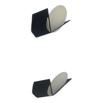 Pair of vintage wall lights, black metal and sandblasted glass, France 1980