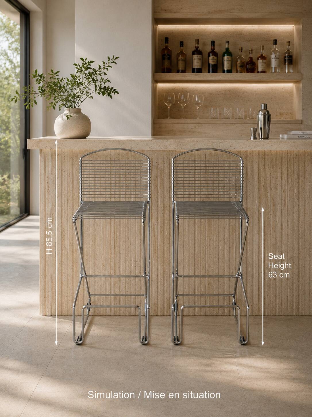 Paire de tabourets de bar Till Behrens Schlubach acier chromé années 80