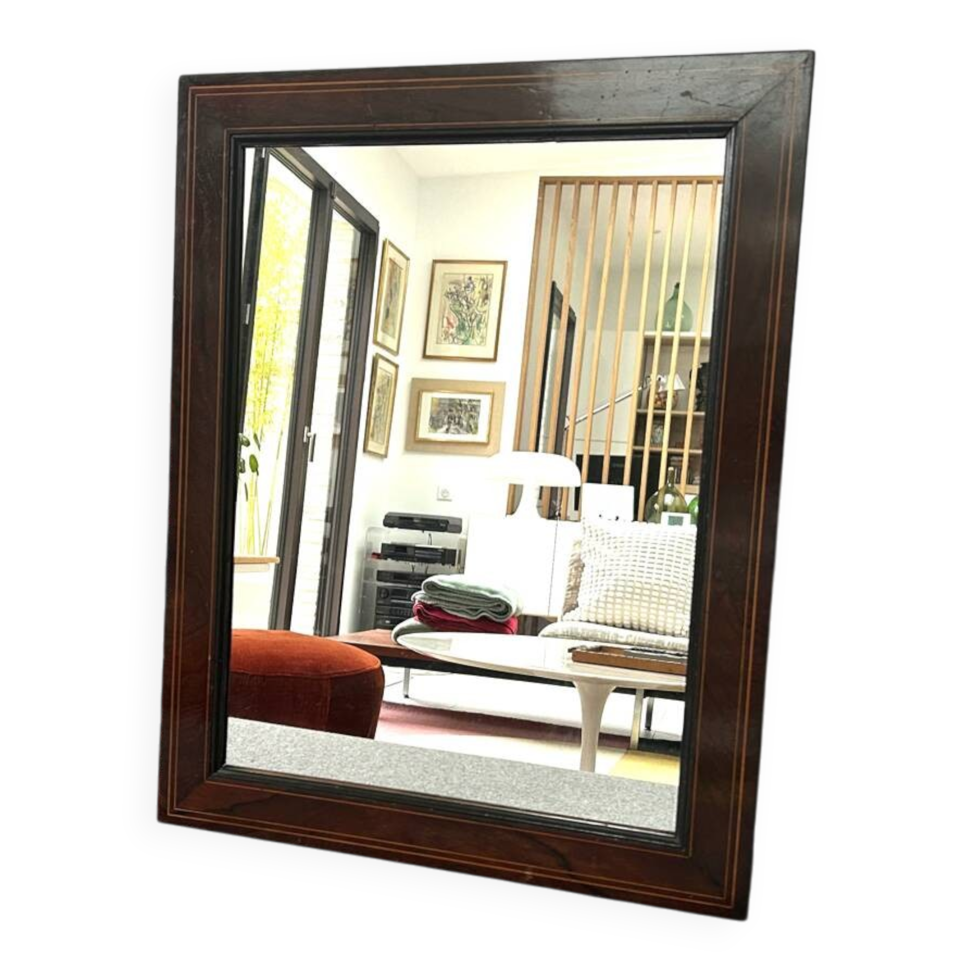 Art Deco rosewood and brass mirror