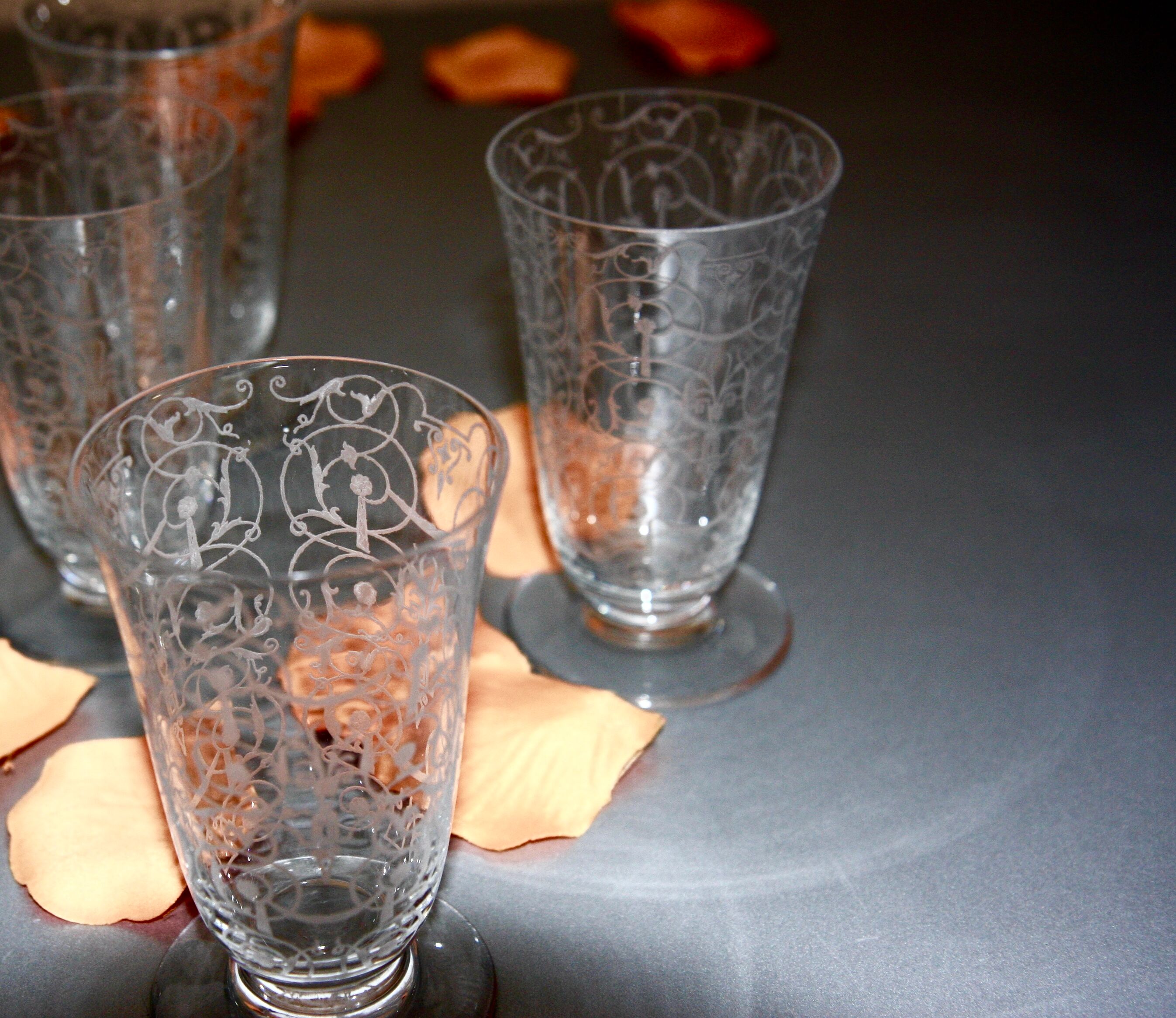 Four Baccarat flutes engraved crystal model Michelangelo