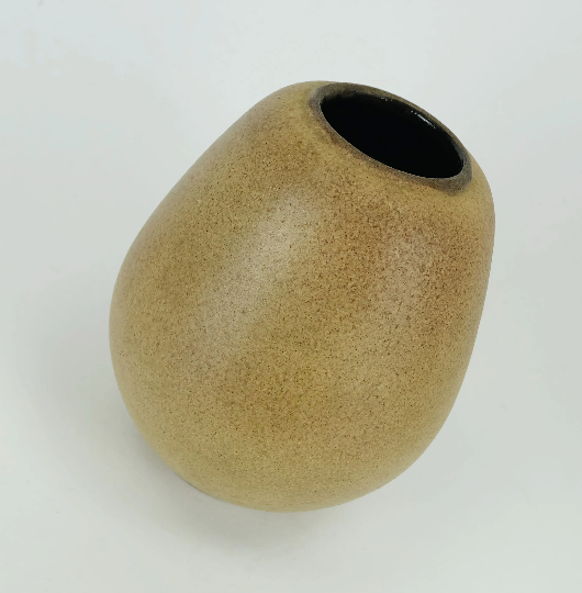 german studio pottery vase Rolf Weber 60s/70s rough glaze yellow brown ochre
