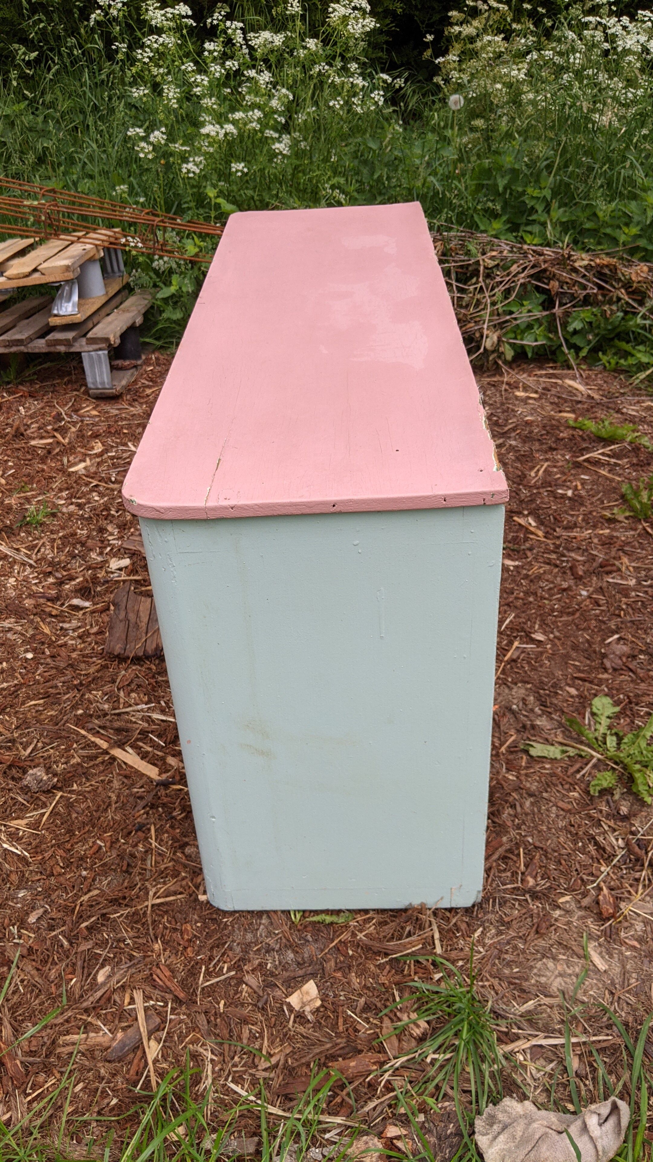 Old mint green extra cabinet for kitchen