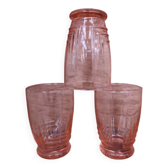 Lot of 3 old light pink water glasses from the 1950s
