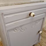Vintage grey bedside table with marble top from the 1930s.
