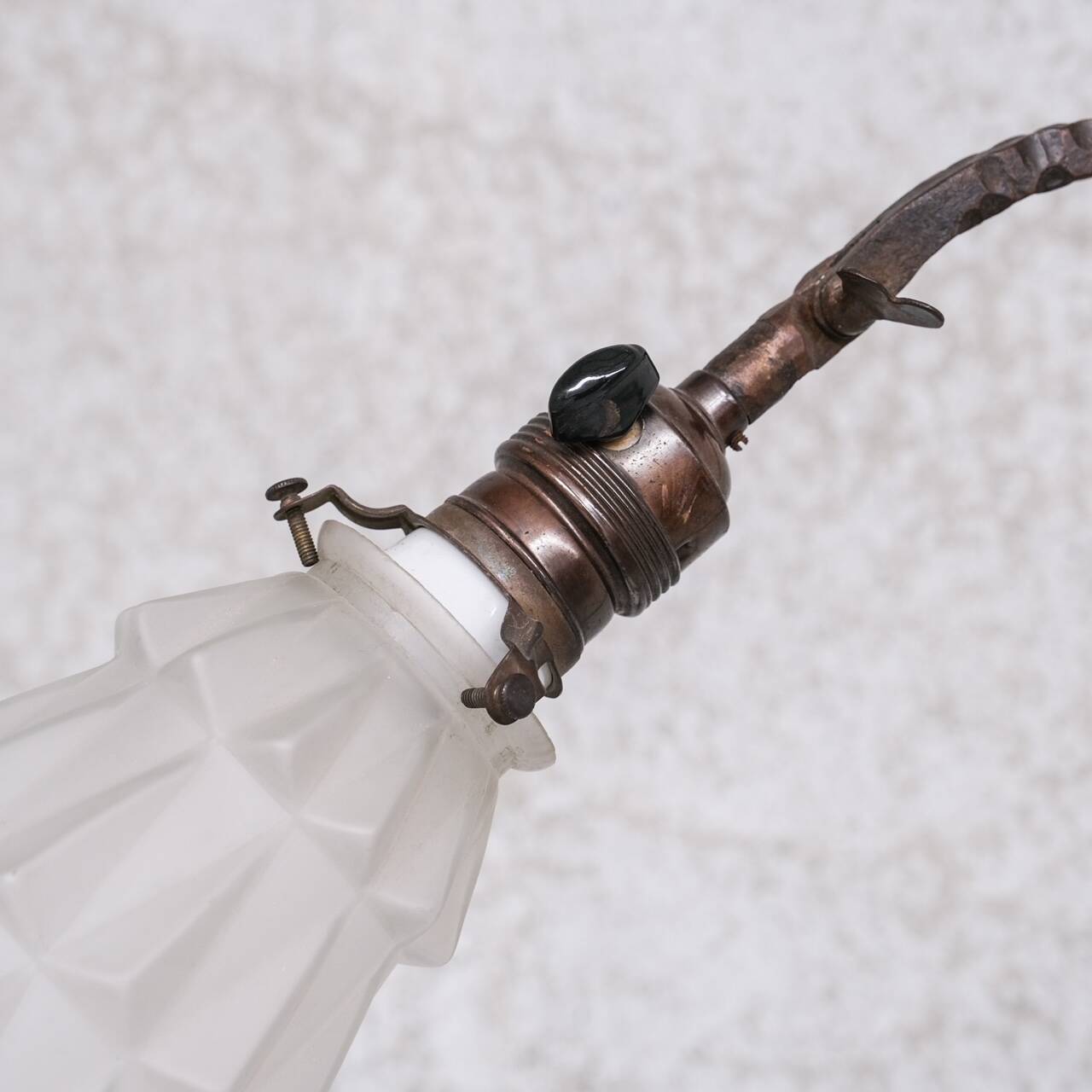 French Iron and Glass Antique Table Lamp
