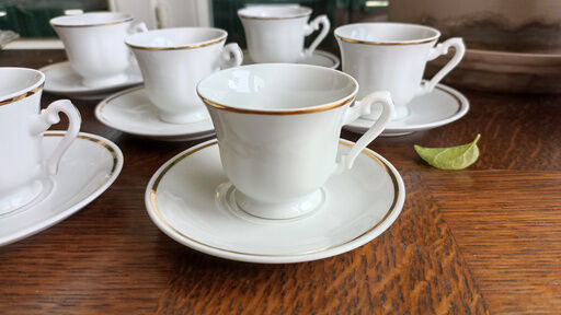 6 Yugoslav porcelain coffee cups - FP Zaječar - white and gilding