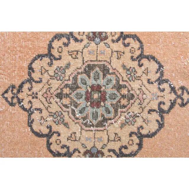 Vintage Turkish Oushak handmade wool cotton orange runner 142x380