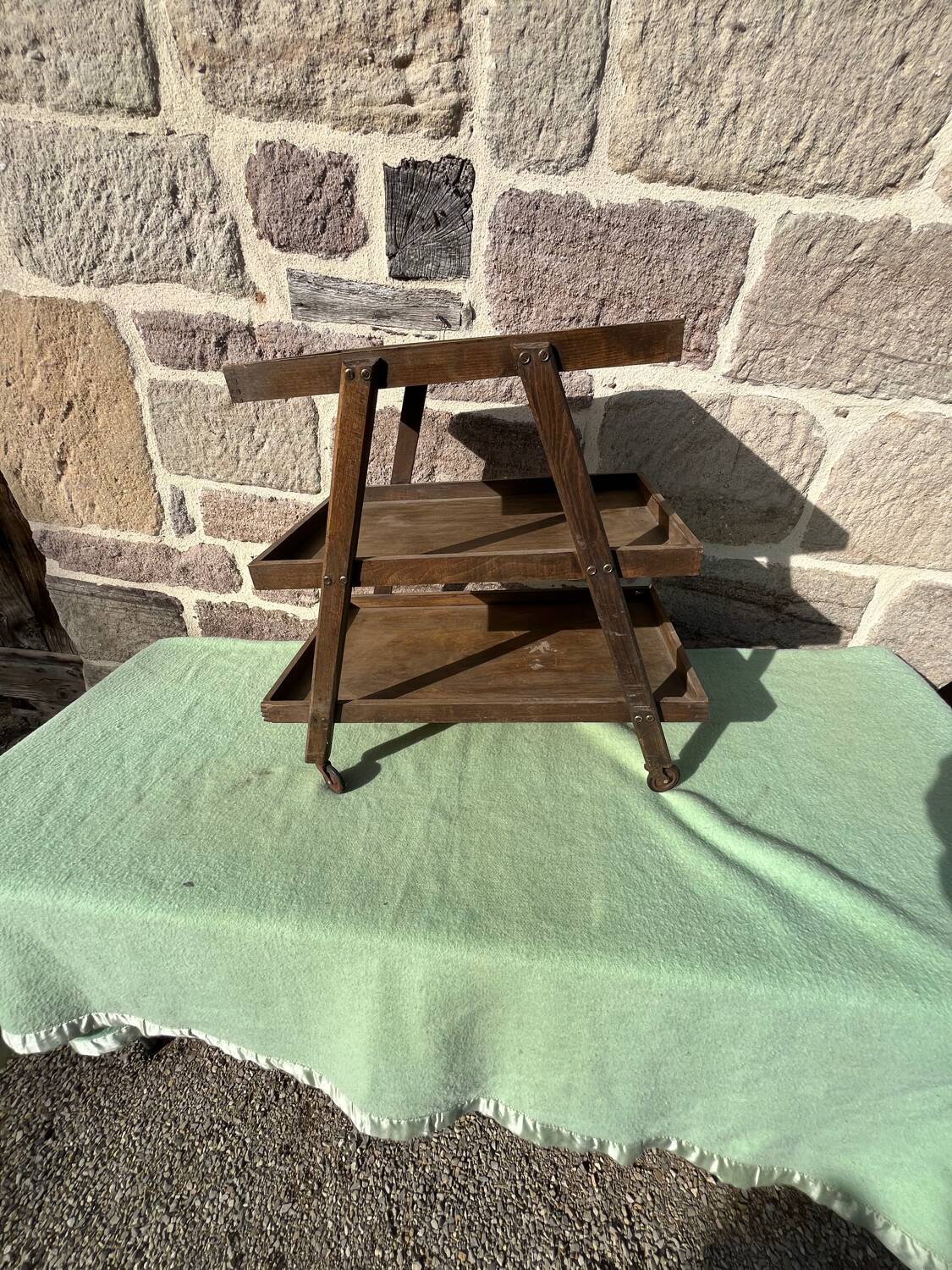 Wooden serving trolley
