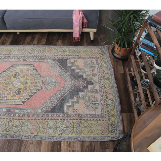 Vintage Turkish Oushak Handmade Pink Wool Rug 125x210