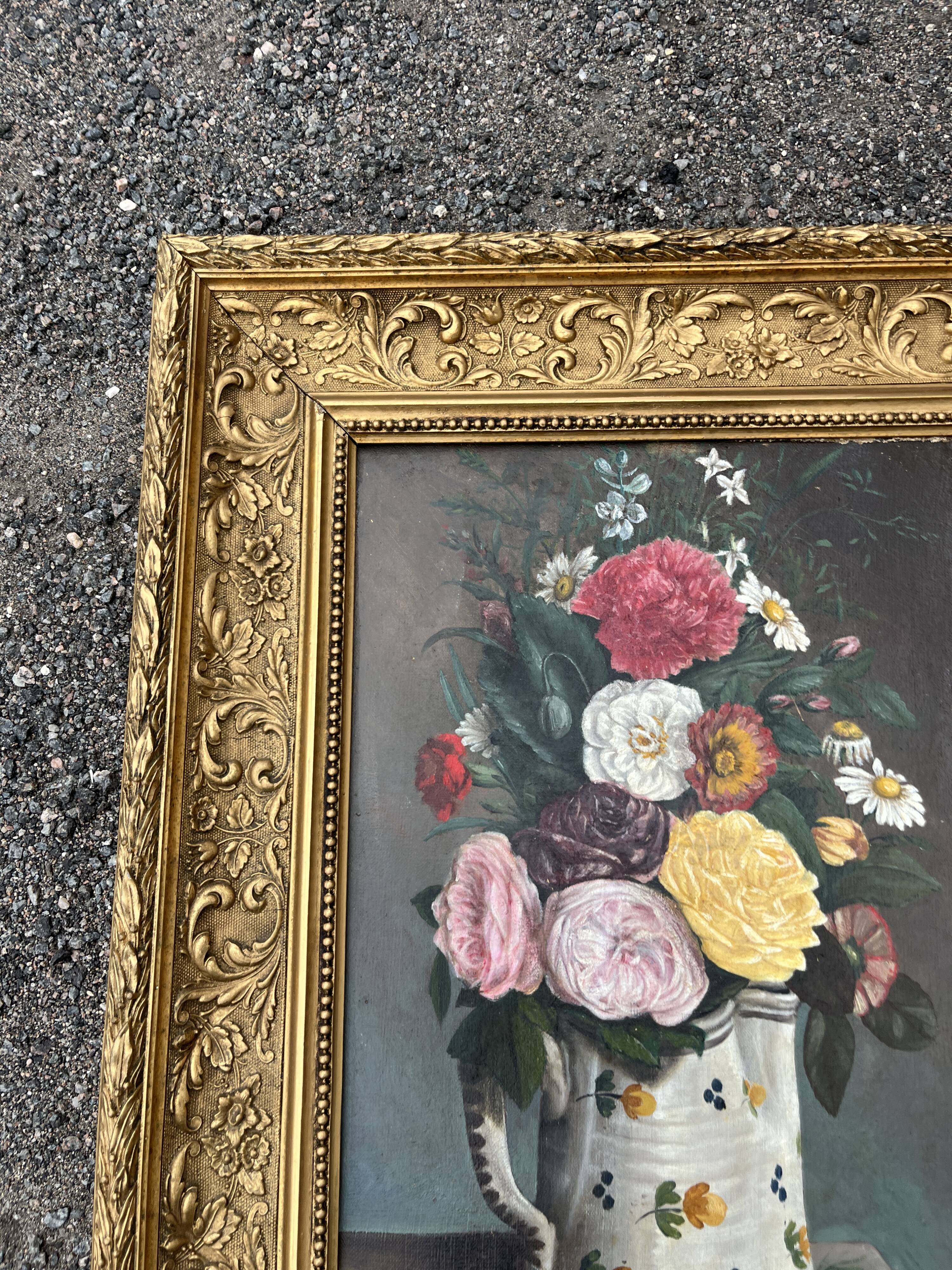 Oil on canvas, old, signed P. Perrisse, dated 1888, bouquet of flowers.