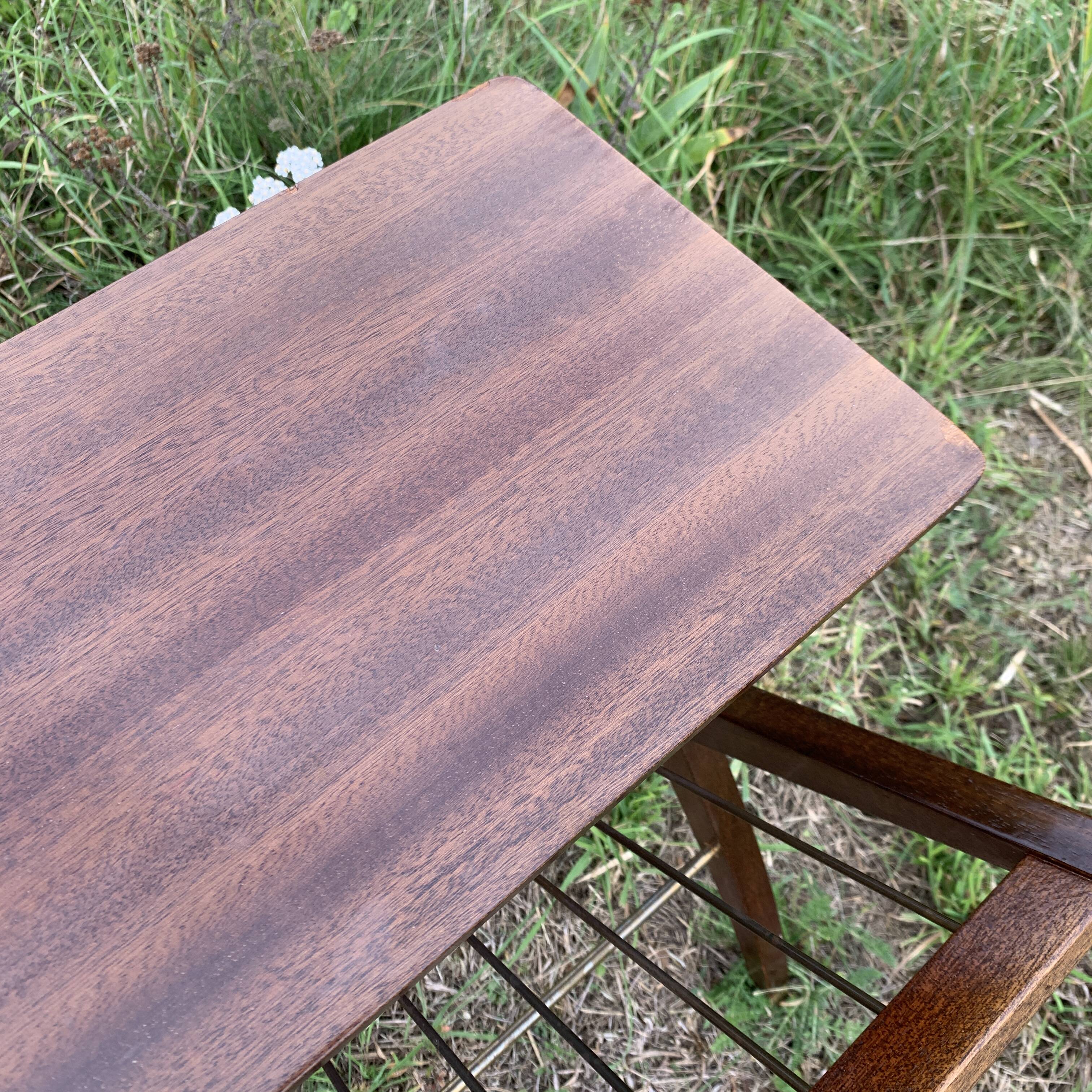 Magazine rack with wooden and gilded brass tablet