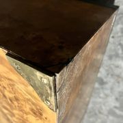 designer coffee table in elm burl with integrated drawers, Roche Bobois 1970