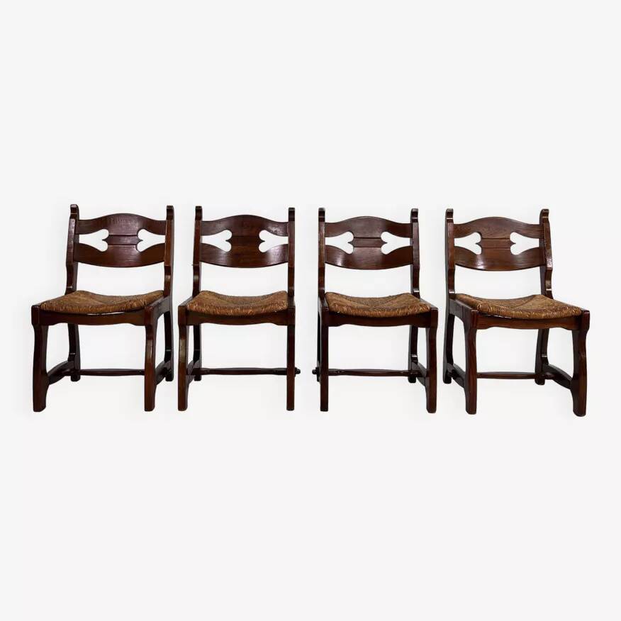 Set of 4 1950s farmhouse and country style oak chairs