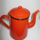 Red enamelled coffee pot