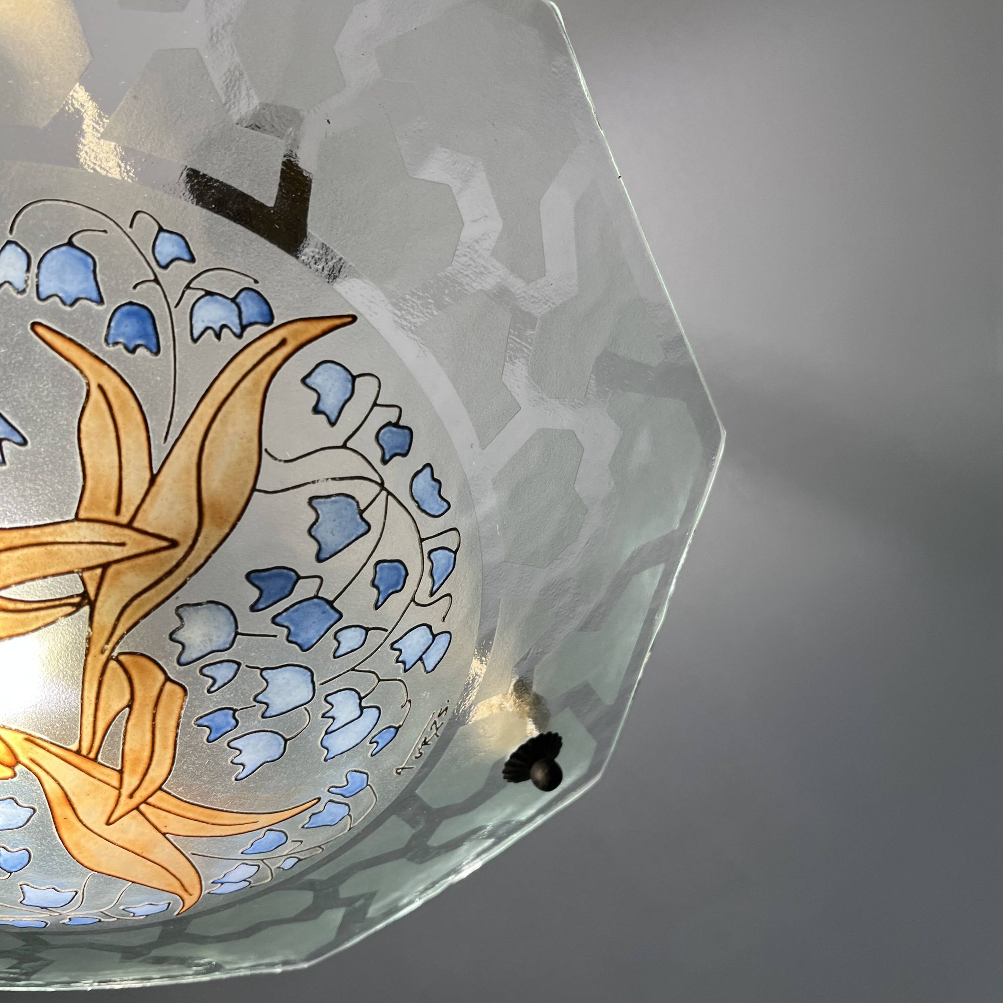 Aurys Loys Lucha enameled glass basin with lily of the valley decoration