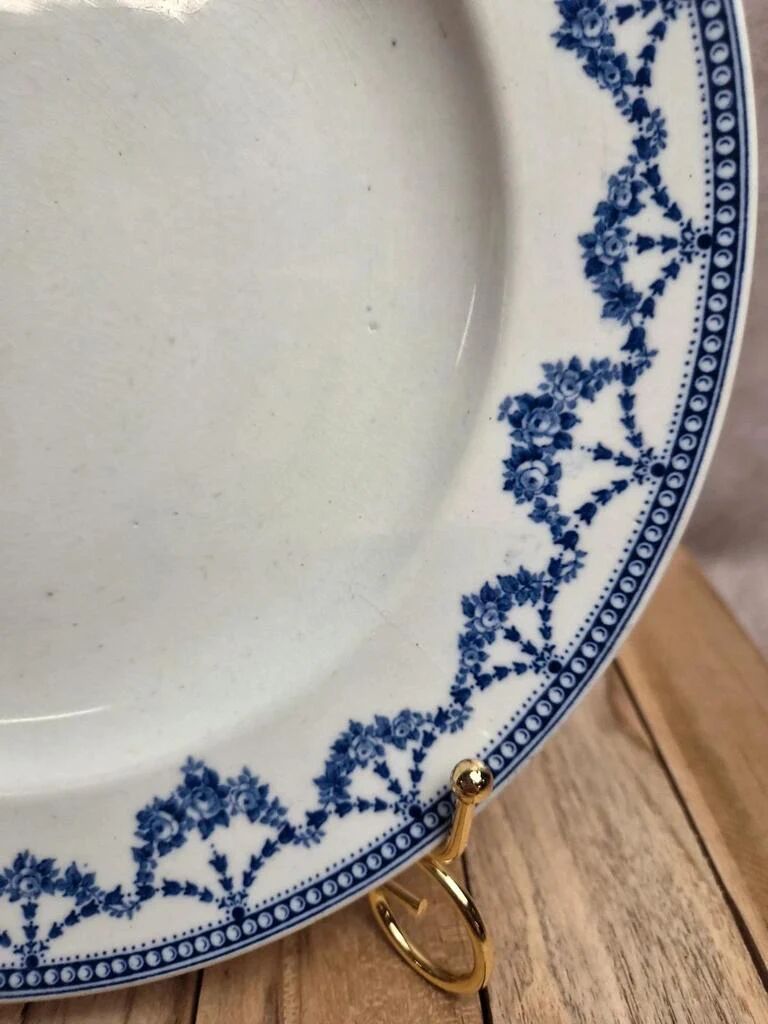 Antique English plate Crescent Ware Empire England blue garland decoration