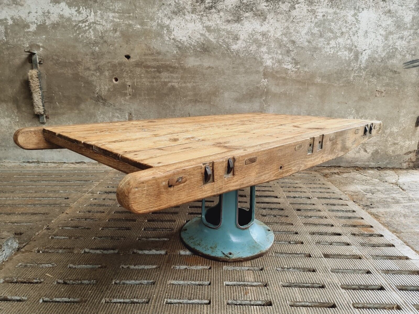 Antique dining table XXL on industrial machine leg