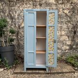 Armoire parisienne ancienne bleue grisée H154