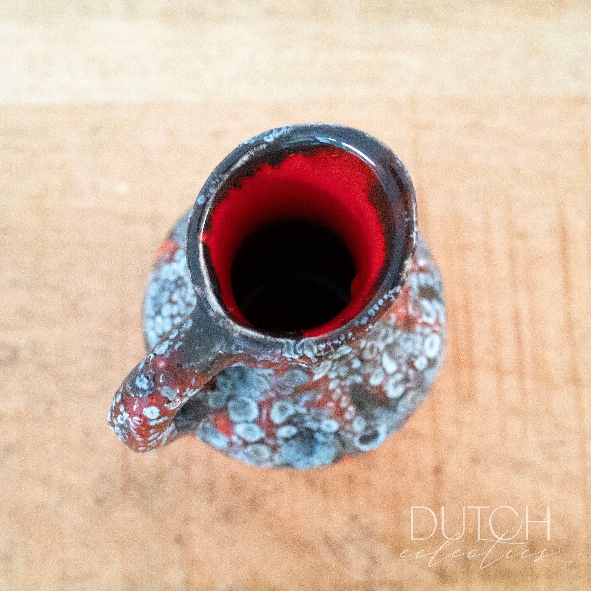 Vase Tiki Vintage Céramique Rouge à Reliefs - 24.5 Cm - Style Années 70 Ethnique
