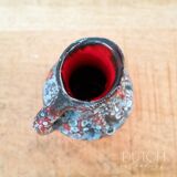 Petit vase pichet vintage en céramique, poterie de lave française des années 1950, rouge et gris