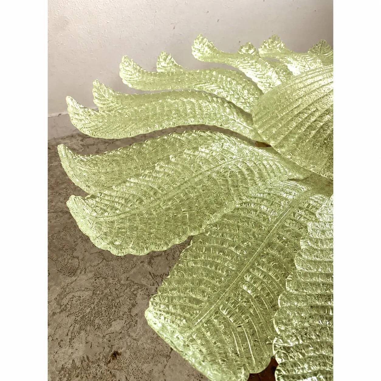 Contemporary Venetian Sunflwer Murano Glass Green Flush Mount