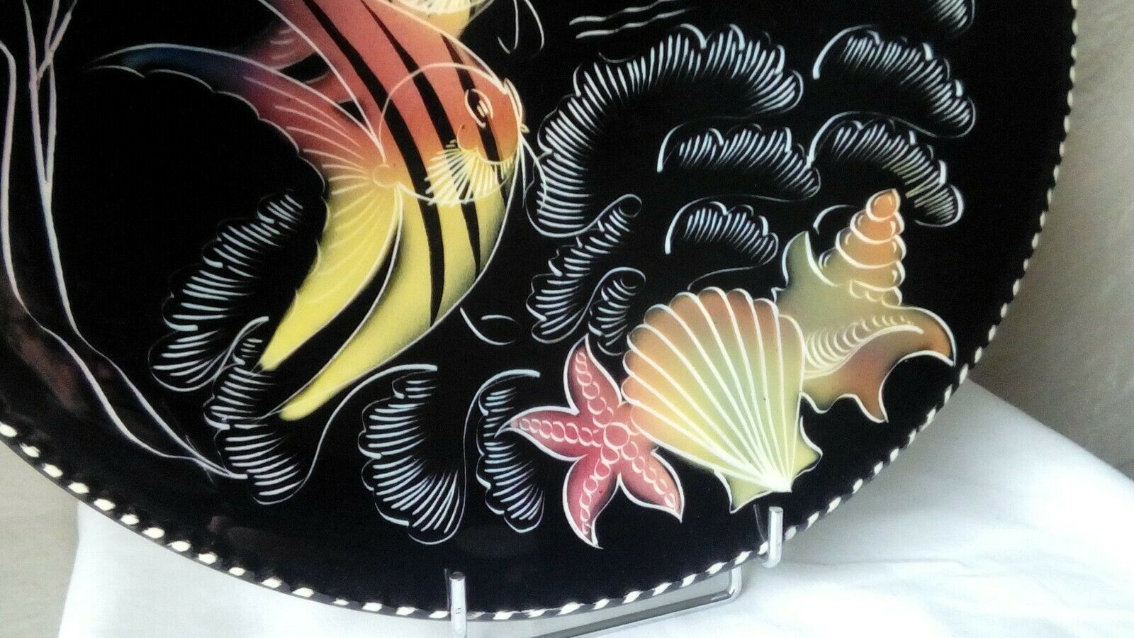 Plat en ceramique monacera monaco decor poissons coquillages annees vintage
