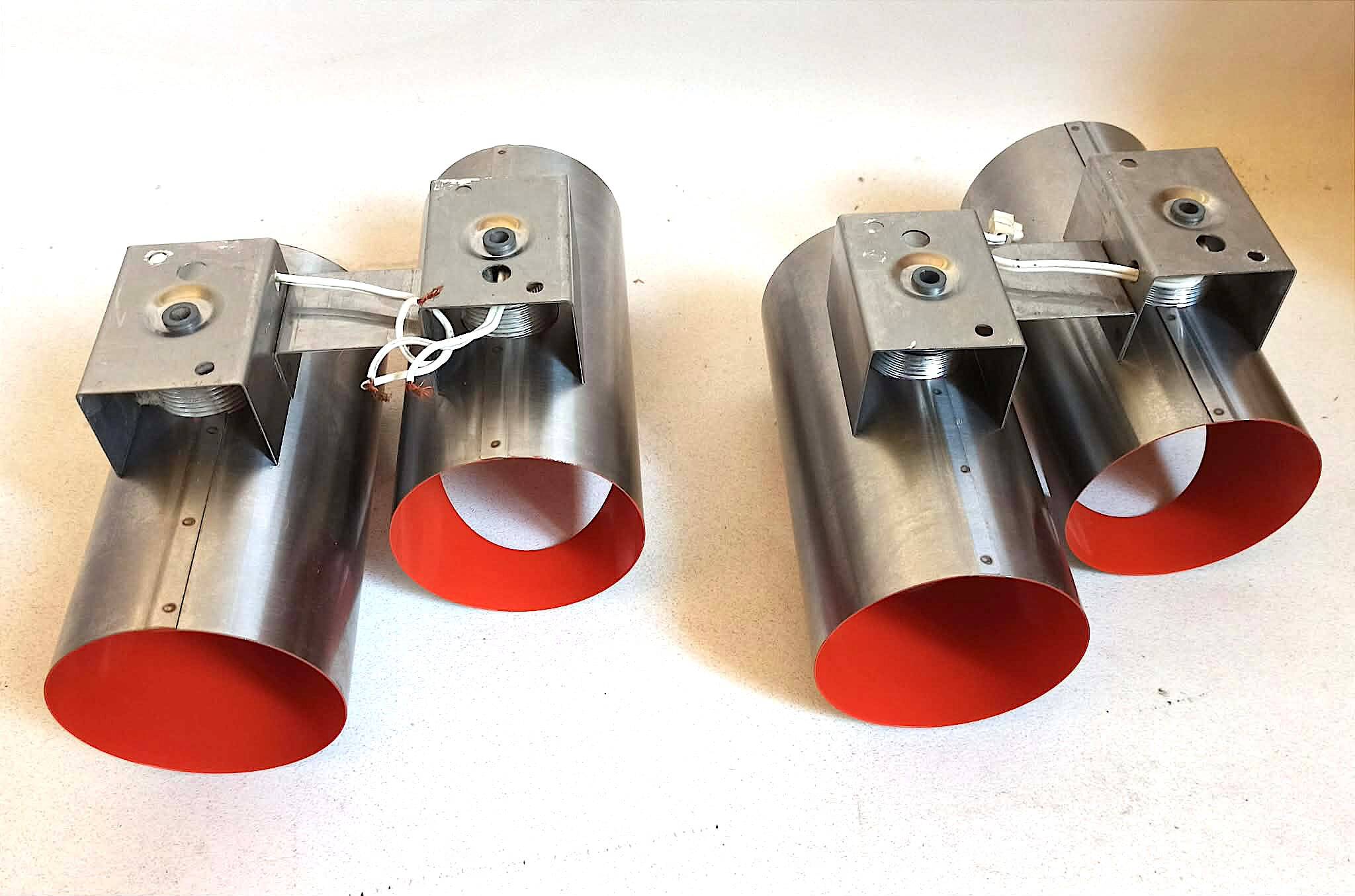 Pair of orange double wall lights Oxar Space Age 1970s