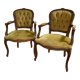 Cabriolets or Bergère armchairs Louis XV style in light green upholstered velvet