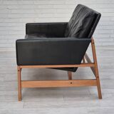 1960s, Danish 2-seater sofa in original condition, furniture leather, solid oak wood.