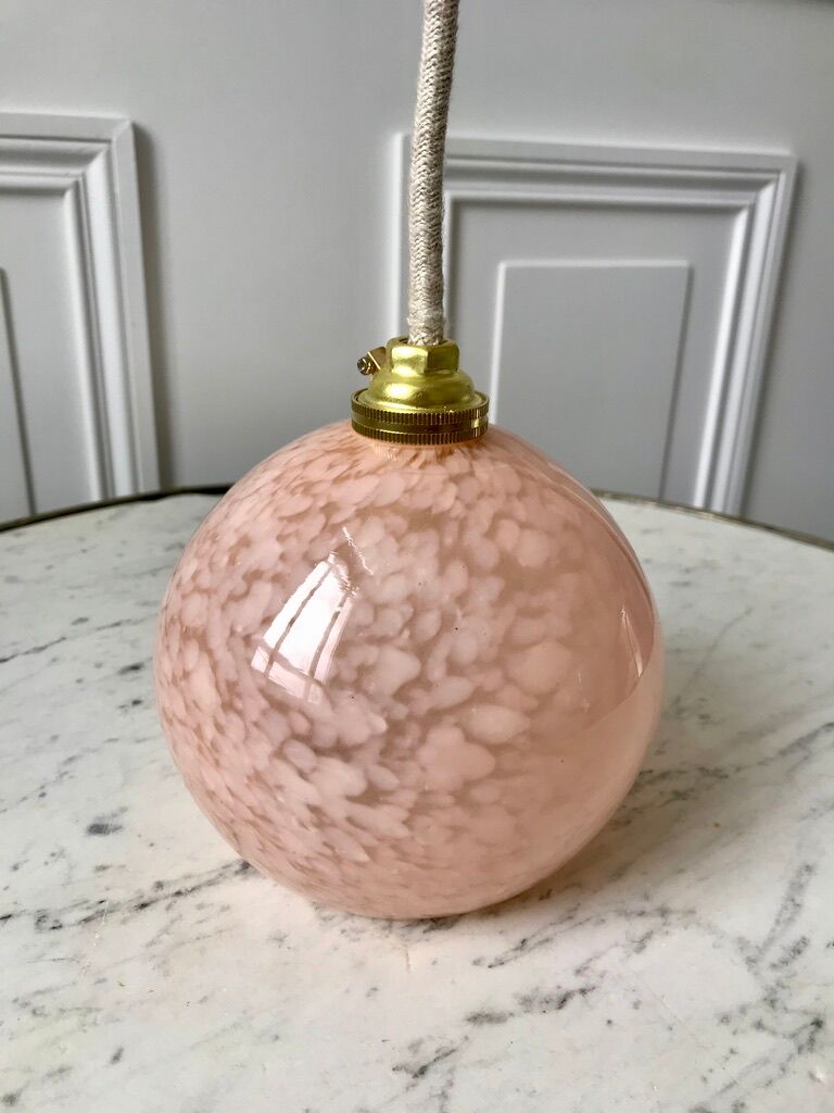 Suspension glass ball of Clichy pink 20s