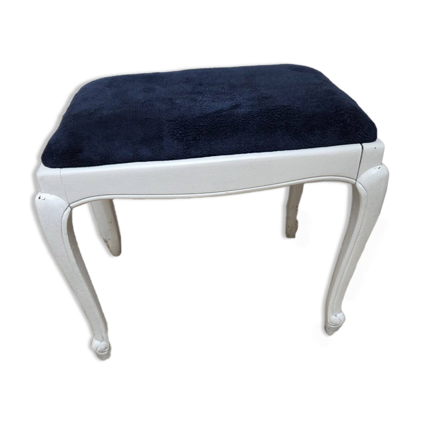 Vintage French Louis XV style stool in patinated white wood