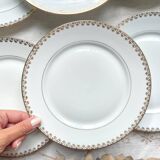 12 Vintage Terre de Fer White Plates + Small Gold White Porcelain Plates LIMOGES